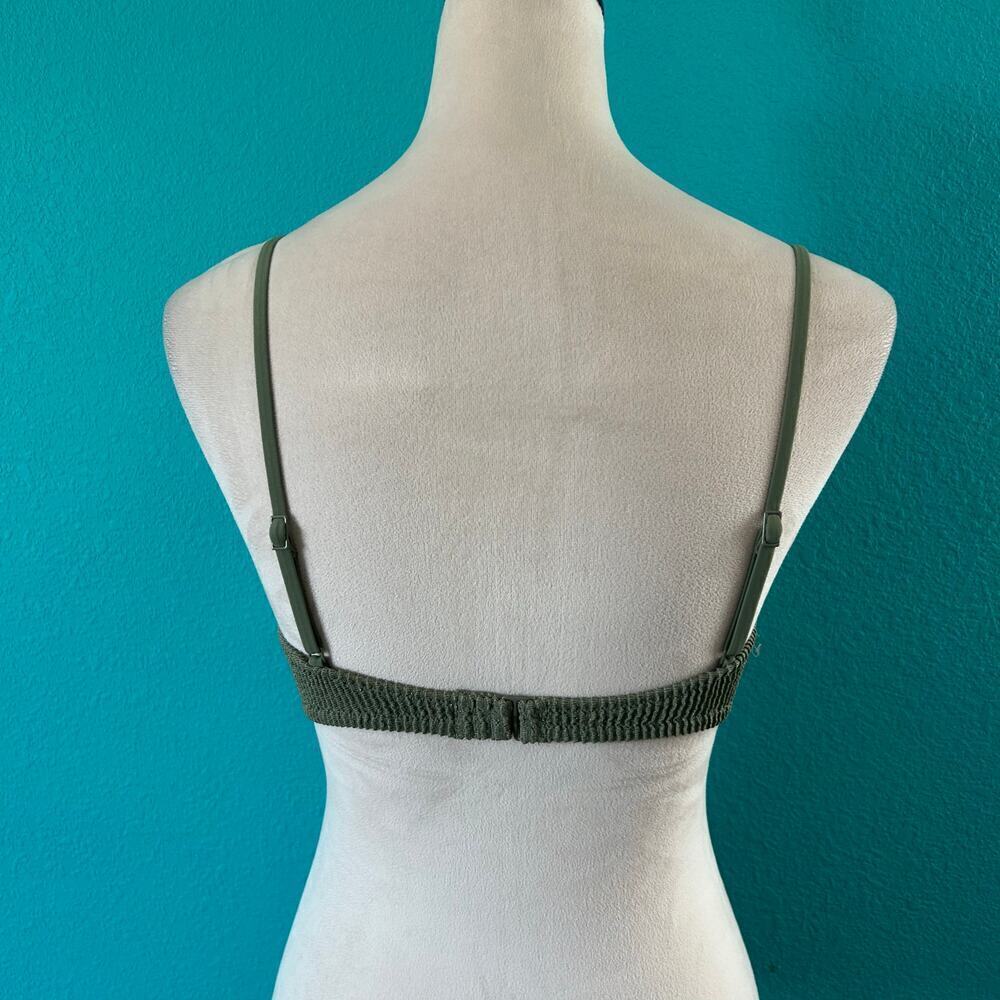 NWT Aerie Shimmery Crinkle Lace Up Scoop Bikini Top Olive Fun Swim Beach - Picture 4 of 5